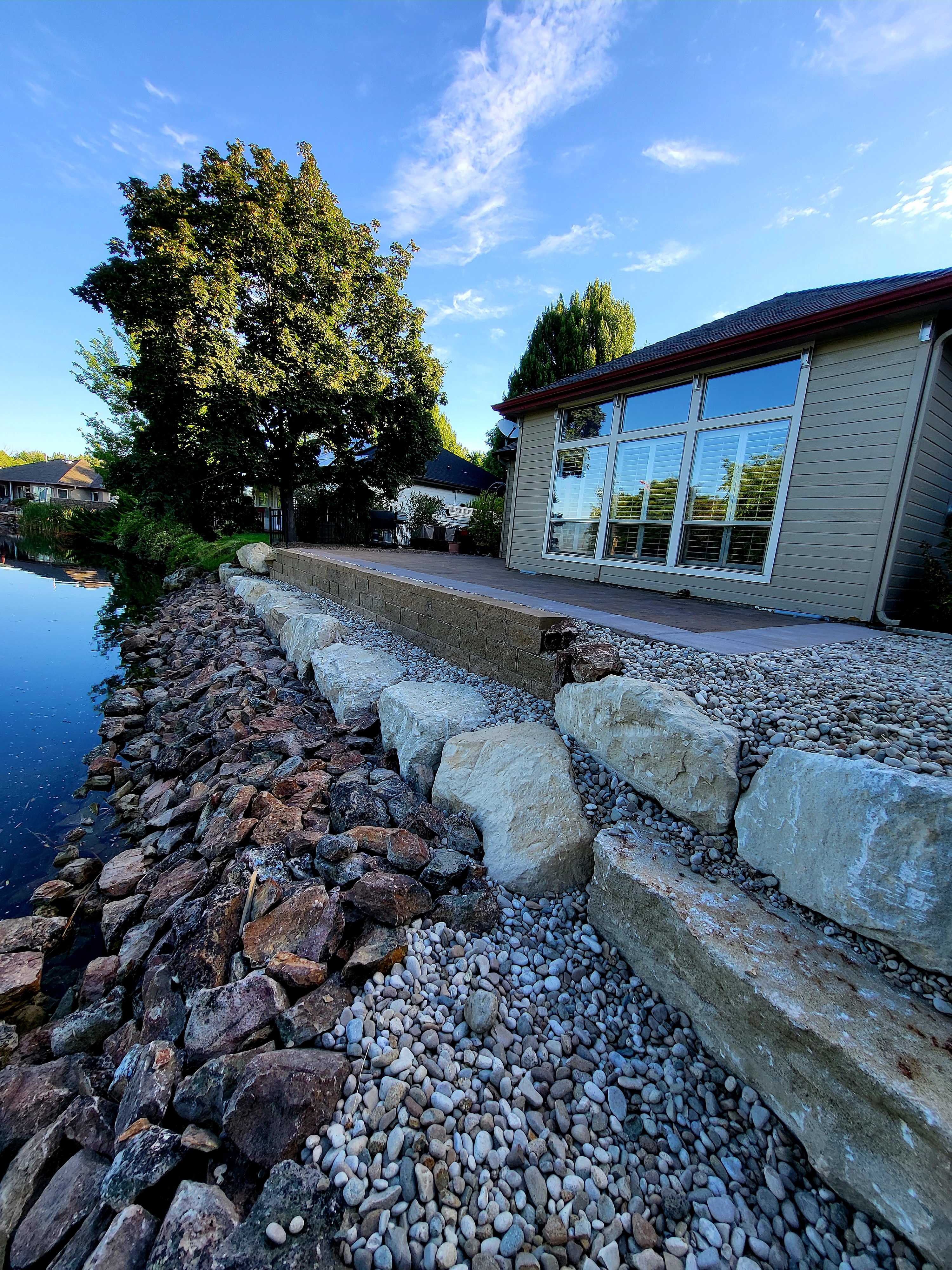 retaining wall along a lake shore